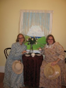 Hannah and I having high tea in our 1910 dresses