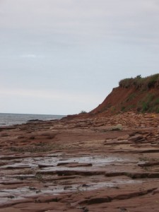 This beach had large, red rocks, many more than the others